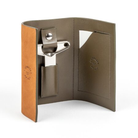 Two-blade corkscrew in leather pouch