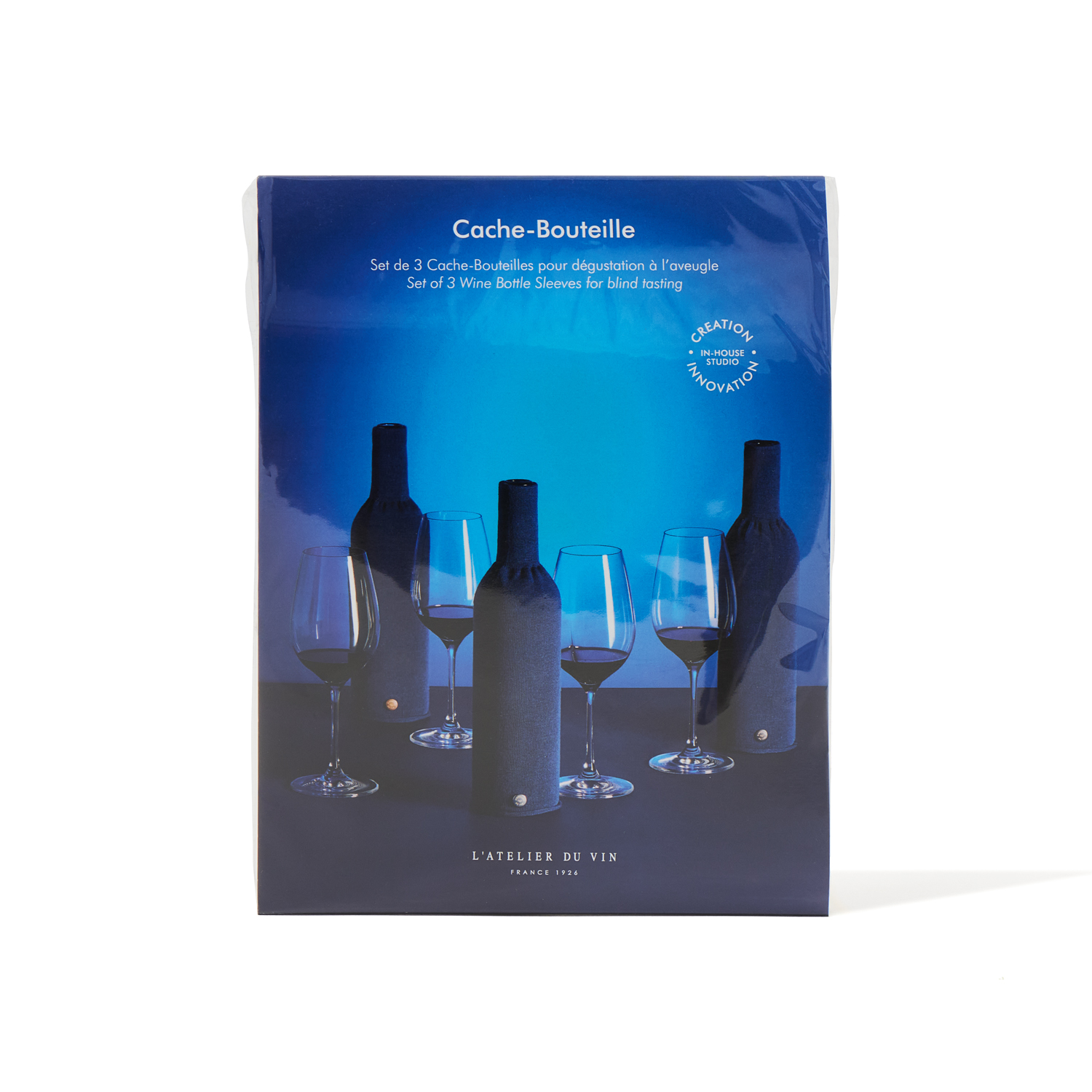 L’Atelier du Vin bottle sleeves set of three in its gift packaging